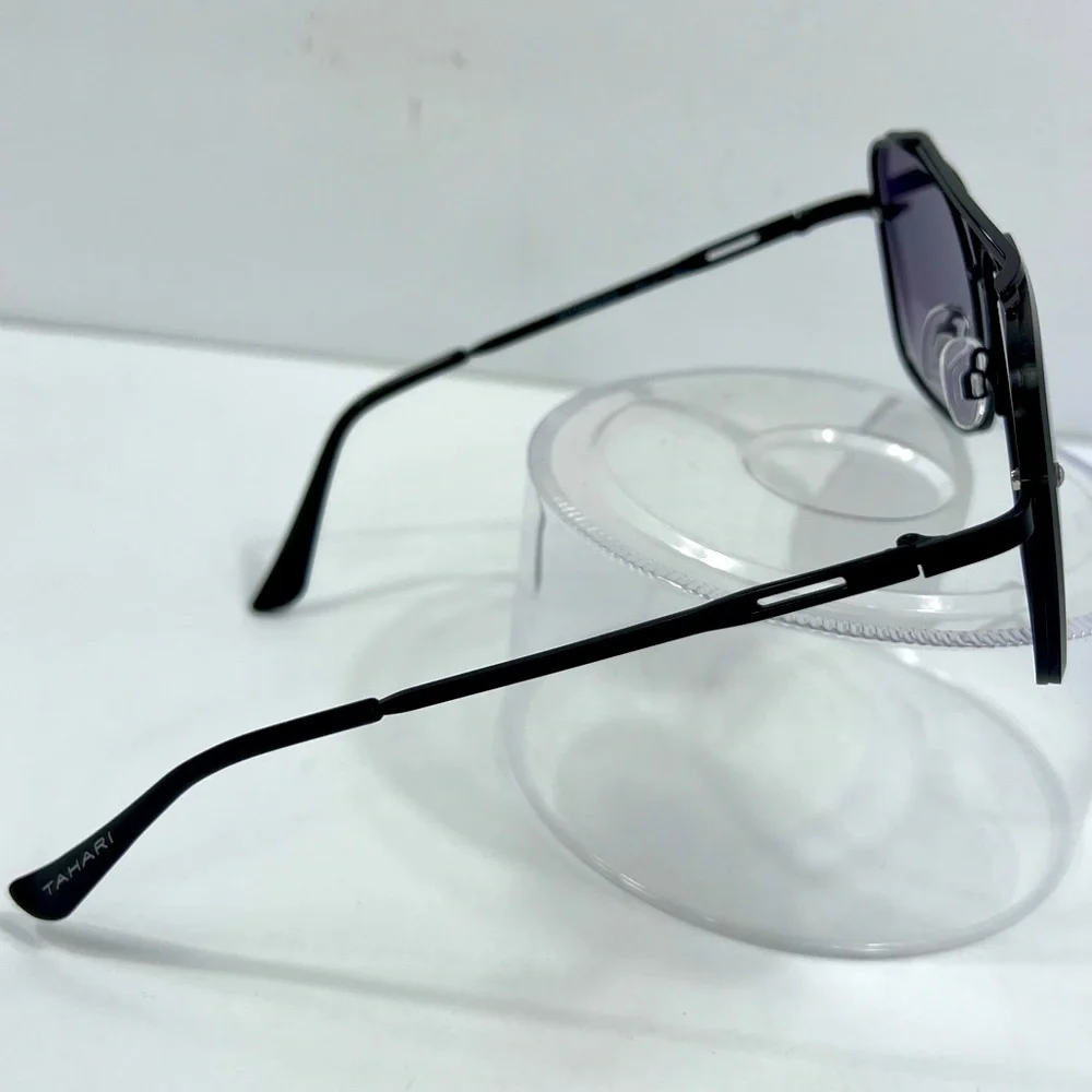 ⭐️TAHARI💯MENS MATT BLACK METAL SUNGLASSES, UNIQUE LENSES & FADING PURPLE COLOR